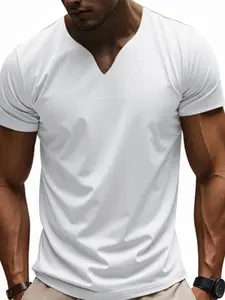 Men's V-Neck Short Sleeve T-Shirt, Slim Fit Fitted Lightweight Breathable Summer Top, Ideal for Casual Vacation and Daily Wear