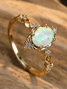 Women's Elegant Artificial Gemstone & Rhinestone Decor Promise Ring,  Trendy Exquisite, Chic Gorgeous Jewelry As Gift for Girlfriend, Unique Rings