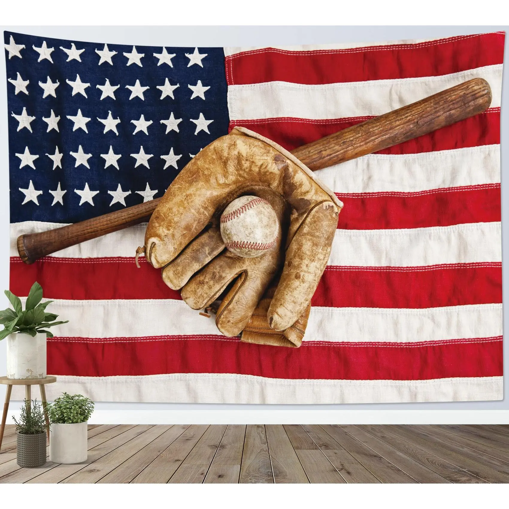 Sport Tapestry Baseball Glove And Bat Wall Hanging Flag Art For Bedroom Living Room Dorm Party Home Decor 60w X 40l Inches