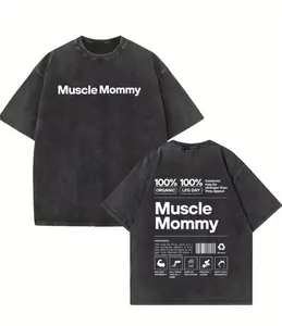 Funny Muscle Mommy Vintage Washed T-Shirt - 100% Cotton Oversized Unisex Tee with Humorous Gym Slogan, Soft Retro Graphic Print, O-Neck Short Sleeve for Men & Women, Casual Workout & Casual Attire, Workout Shirts