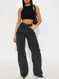 Mad For You Cargo Jeans - Acid Wash Black