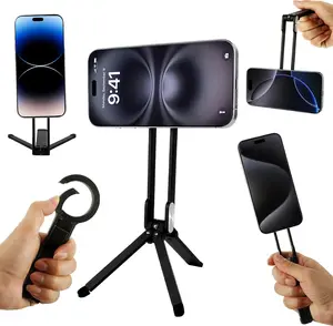 Magnetic Phone Tripod Stand for iPhone - Aluminium Maglock Smartphone Mini Tripod Pocket Cell Phone Stand Strong Magnet Quick Mount Compatible with iPhone 17 16 15 14 13 12 Series, Black