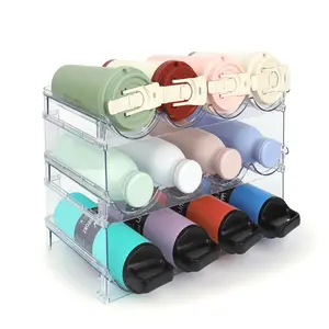 Water Bottle Organizer - 3 Pack Clear Stackable Bottle Storage Rack and Wine Rack for Stanley Yeti Bottle and Other Tumbler Organizer for Kitchen Cabinets, 3 Tier Hold 12 home organizer