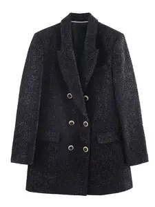 Women's Loose Textured Lapel Long Sleeve Button Front Casual Commuter Blazer Coat, Stylish and Comfortable Outerwear for Daily Wear, Womenswear