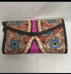Hand-Painted Tooled Leather Clutch