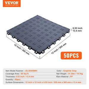 VEVOR Garage Tiles Interlocking, 12x 12x 0.53 inch 50 Pack Garage Floor Covering Tiles, Non-Slip Double-Sided Texture Garage Flooring Tiles, for Garages, Basements, Repair Shops, Graphite Gray