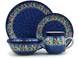 Polish Pottery 4-Piece Place Setting Obsessive Spring