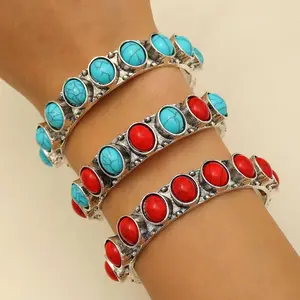Vintage Turquoise Cuff Bracelet for Women Boho Antique Silver Bracelet Western Bracelets Country Concert Outfits Jewelry Western Cowboy Cowgirl Accessorie