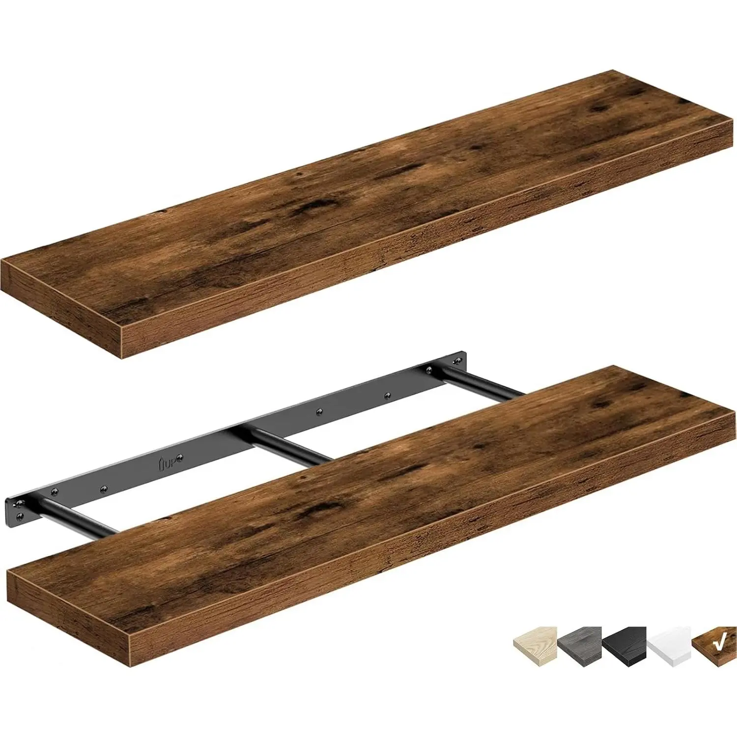 2 Pack Floating Shelves for Wall, Rustic Wood Wall Mounted Storage Shelf, Heavy Duty Bracket Hanging Shelf for Bathroom, Kitchen, Living Room Decor
