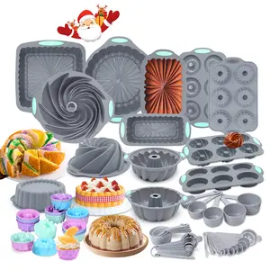 71/46/25 Pieces，Silicone Baking Pan Set with Molds, Non-Stick Kitchen Oven Baking Pans, Silicone Cake Molds with Cake Mold, Chiffon Cake Pan, Donut Pan, Square Cake Pan and Loaf Pan,Christmas Gifts Perfect for Parties and Birthdays