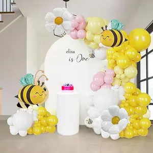 134 pcs Bee Balloons Garland Arch Kit yellow pestal pink balloon Arch with bee balloons for Baby Shower Lemonade Birthday Party Decor