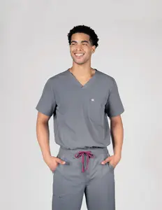 Paris Three-Pocket Men's Charcoal Scrub Top