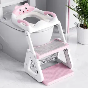 Potty Training Seat, 2-IN-1 Toddler Potty Training Toilet with Step Stool, Stability Toilet Seat for Boys Girls with Splash Guard and Anti-Slip Pad, Adjustable Ladder & Potty Seat Height, Pink