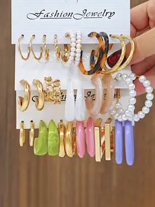 Women's Alloy Resin Earrings Set, 32-Piece Elegant Jewelry Collection, Versatile & Stylish Design for Women Daily Wear, Trendy Jewelry
