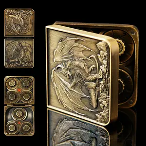 7 in 1 Metal DND Dice Set Spinner Dice Subitable for Dungeons & Dragons in Magnetic Iron Box Gold Dragon Design