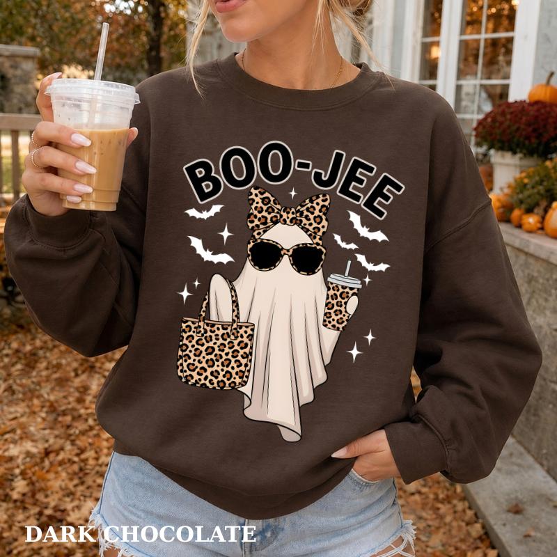 Women's Gildan Boo-Jee Ghost Sweatshirt - Leopard Ghost Graphic, Casual Fitted Long Sleeve Round Neck, Funny Fall Halloween Sweatshirt, Girly Spooky Season Gift, Tops Women's Gildan Boo-Jee Ghost Sweatshirt - Leopard Ghost Graphic, Casual Fitted Long Sleeve Round Neck, Funny Fall Halloween Sweatshirt, Girly Spooky Season Gift, Tops