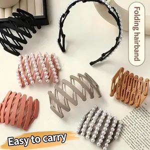 4pcs Wheat Ear Retractable Headbands Chunbo Foldable Wide Headband Non-slip Compact and Portable Foldable Design Headband for Women Girls Washing Face Makeup Travel Outdoor Fashion Hair Accessories