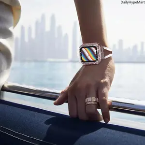 Rhinestone Apple Watch Case with Screen Protector, 2-in-1 Protective Cover 38-45mm