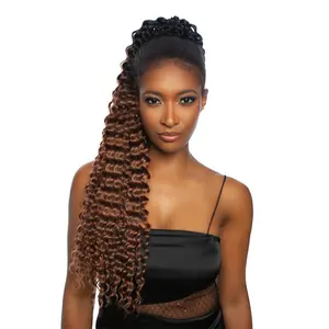 Mane Concept Brazilian Human Hair Blend Mega Crochet Ponytail Drawstring MBCP01 Deep Twist 30"