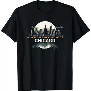 Chicago City Downtown Skyline Men T-Shirt  Graphic tees