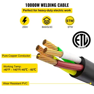 VEVOR Welding Extension Cord 40 Amp 50 Feet 250 Volt with NEMA 6-50 Plug 8 AWG Wire 3-Connector Suitable for MIG, Lincoln, Plasma, Miller, TIG Welding