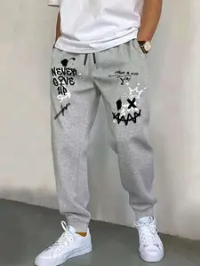 Men's Letter Print Drawstring Waist Sweatpants, Regular Fit Casual Pocket Jogger Pants for Daily Wear, Men's Trousers for All Seasons, Streetwear Joggers