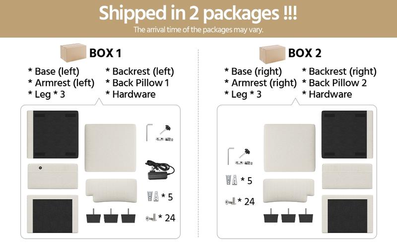 【2 Packages Delivery】Yaheetech Modern Corduroy Fabric Sofa Couch with Side Storage Pockets, USB Charging Ports, 83.5″ W 2-seater Upholstered Couch
