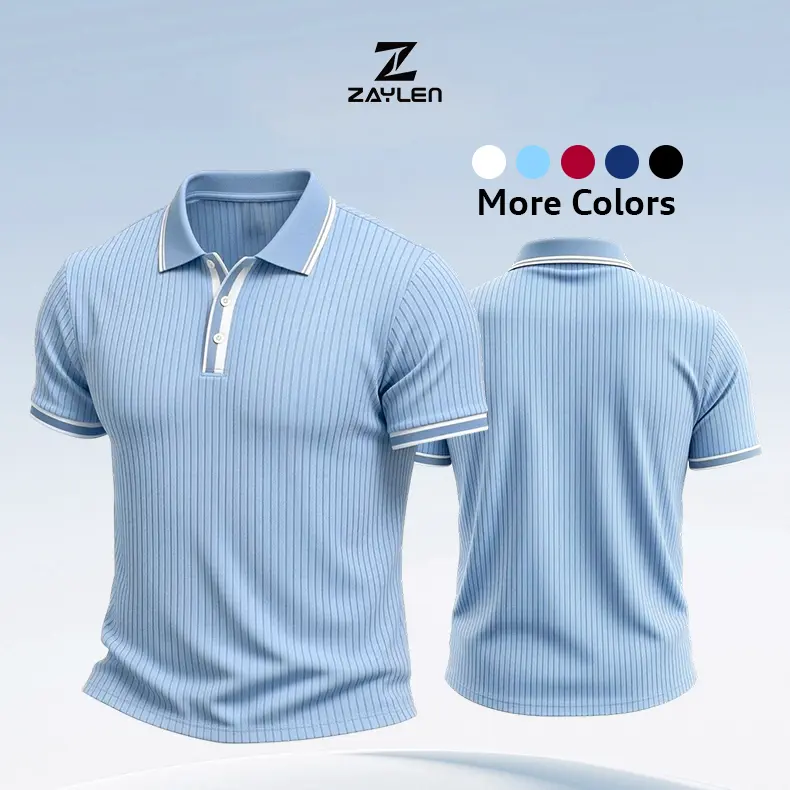 Men’s Ribbed Polo Shirt Casual Short Sleeve Summer Top Eagle Print Lightweight Menswear Shortsleeve