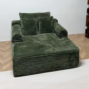 Vacuum Compressed All Foam Sofa Corduroy Striped Fabric Small Apartment Sofa Bed High Density Rebound Foam Furniture Suitable for Living Room and Bedroom Use