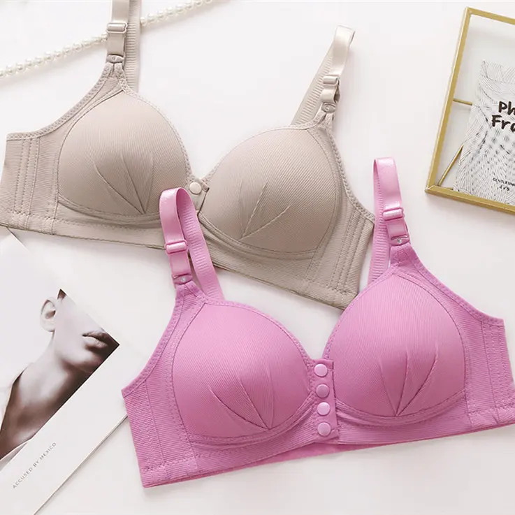 Women's Large-Size Vest-Style Maternity Underwear - Nylon Fabric, Front-Button, Steel-Ring-Free, Thin Mold Cup, Side Pull, Breast Support, Push-Up Nursing Design