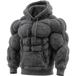 Mens Muscle Hoodie Sweatshirt Vintage Flannel 2D Print Street Style Muscle Line Art Warm Fuzzy Hooded Sweatshirts