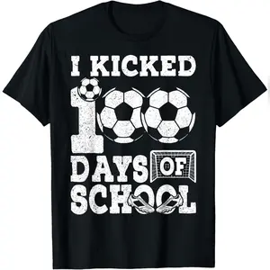 100 Days Of School 100th Day Of School Soccer T-Shirt Comfy Everyday T-Shirt