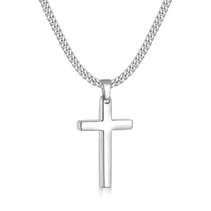 Cross Necklace for Men & Women Silver Tone Gold Plated 18 Inch Cuban Chain Simple Pendant Choker Hypoallergenic Gift for Boy Summer Deals