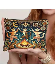 Playful Cat-Themed Makeup Pouch, a Stylish Present, Portable Cosmetic Case for Sisters, Pencil Holder for Students, Snack Pouch, Versatile Storage Bag, Coin Purse, Ideal for Travel, Handheld Bag Purse