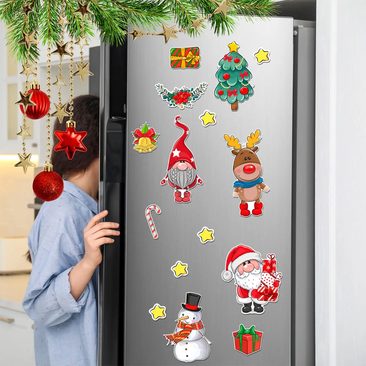 Reusable Magnetic Christmas Refrigerator Magnets Set, Multiple Cartoon Designs (santa Claus/snowman/reindeer), Kitchen Holiday Decorations, Decorative Fridge Magnets, Refrigerator Decorating Magnets