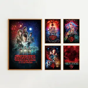 "Stranger Things" 1, 2, 3, 4, Poster Set of 4 Pieces, Fan Gift, TV Drama Enthusiast, Suitable for Bedroom and Living Room Decoration