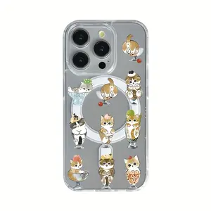 Cute kitten design magnetic phone case, suitable for iPhone 11/17 Pro Max, and compatible with Samsung Galaxy S25, S24, S23 Ultra. A drop-resistant phone case, perfect as a gift for holidays, birthdays, or Valentine's Day.