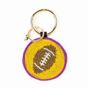 Game Day Football Beaded Bag Charm Purple + Yellow
