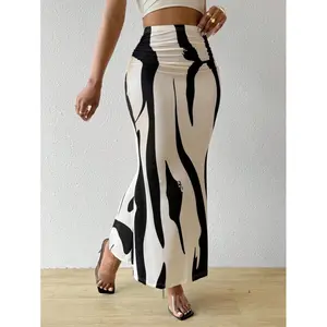Women's Printed Pleated Skirt, Casual High Waist A‑Line Bottom, Elegant Autumn Fashion Wear For Daily Street Style Outfits