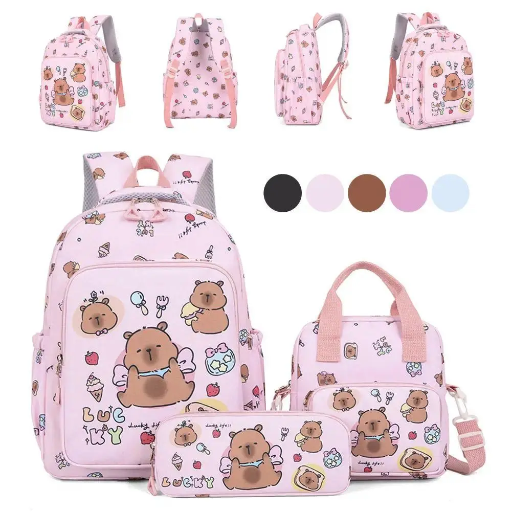 New cute cartoon Capibala pattern backpack with large capacity and multiple compartments, suitable for college students