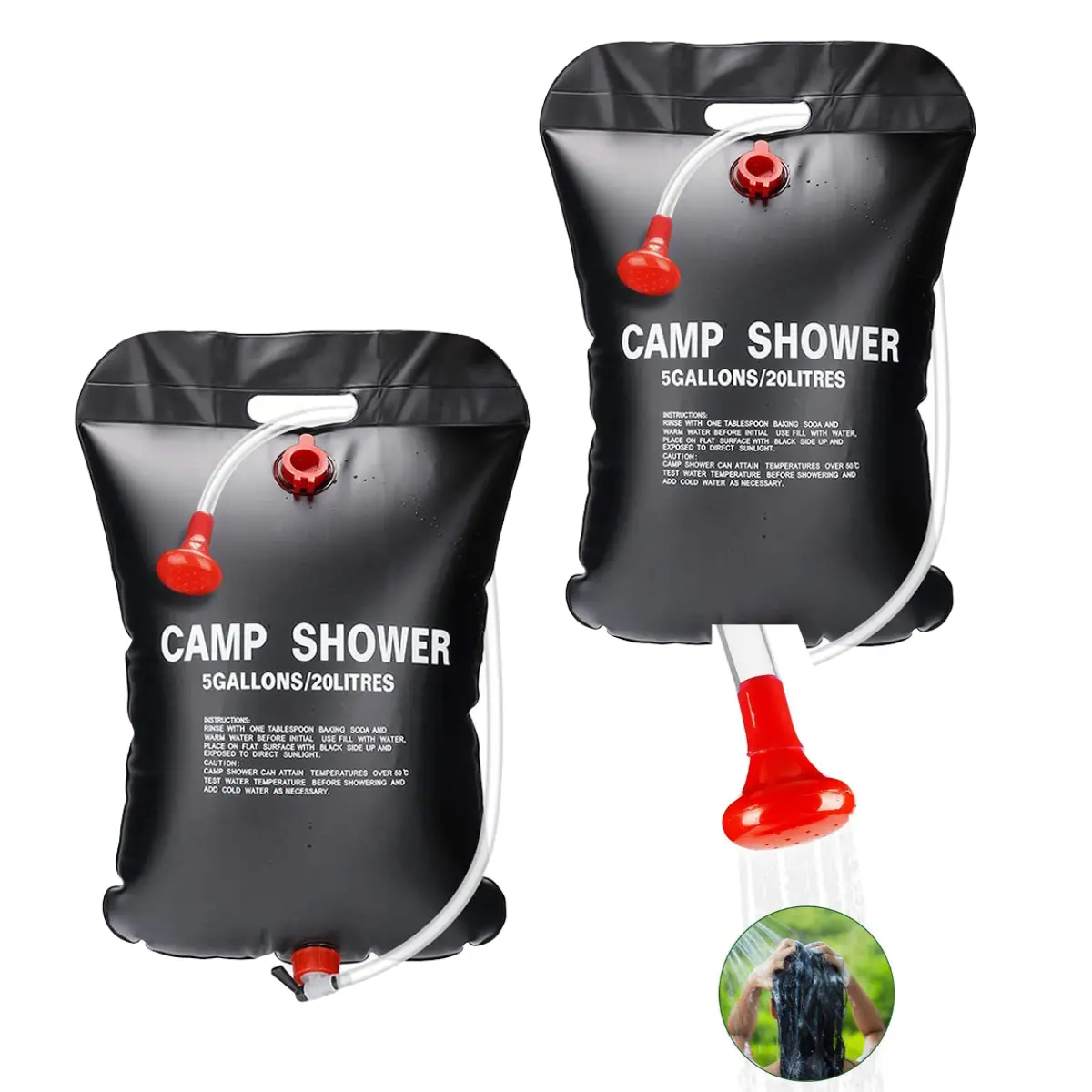 Brand new summer 2-pack solar shower bag, 5 gallon/20 liter portable camping shower bag with hose spray head durable hanging camping equipment, lightweight foldable car shower bag camping picnic water storage bag, multi-purpose outdoor products
