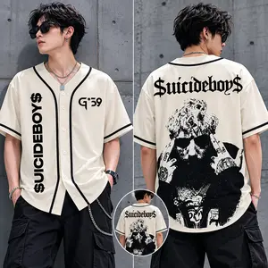 Suideciiboys G.59 Baseball Jersey | Cream & Black Graphic Button Down Shirt | Streetwear Jersey