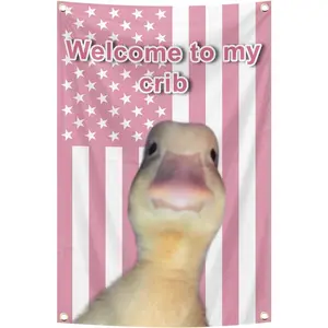 Welcome to My Crib Pink Duck Flag 2x3 Ft Welcome Home Funny Tapestry 2x3Ft Outdoor Garden and Porch Deck Garden Lawn Outdoor Yard Decor Flag (pink duck flag 2x3)chic design  room bedroom
