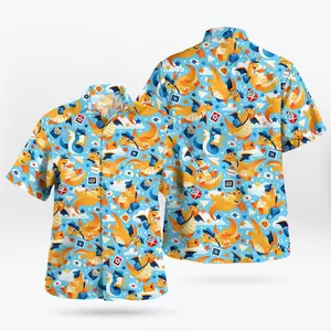 Soft Girl Era – Anime Hawaiian Button Down Dragonite Dratini PKM Hawaiian Shirt Blue Tropical