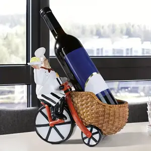 Fashion Chef Theme Bicycle Wine Rack, Resin Art Handicraft, Home Bar and Kitchen Decor, Perfect Room Decoration Choice