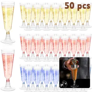 Premium 50Pcs Disposable Champagne Flutes Shatterproof Elegant Clear Wine Cups Luxury Party Drinkware For Wedding Baby Shower Holiday All Events