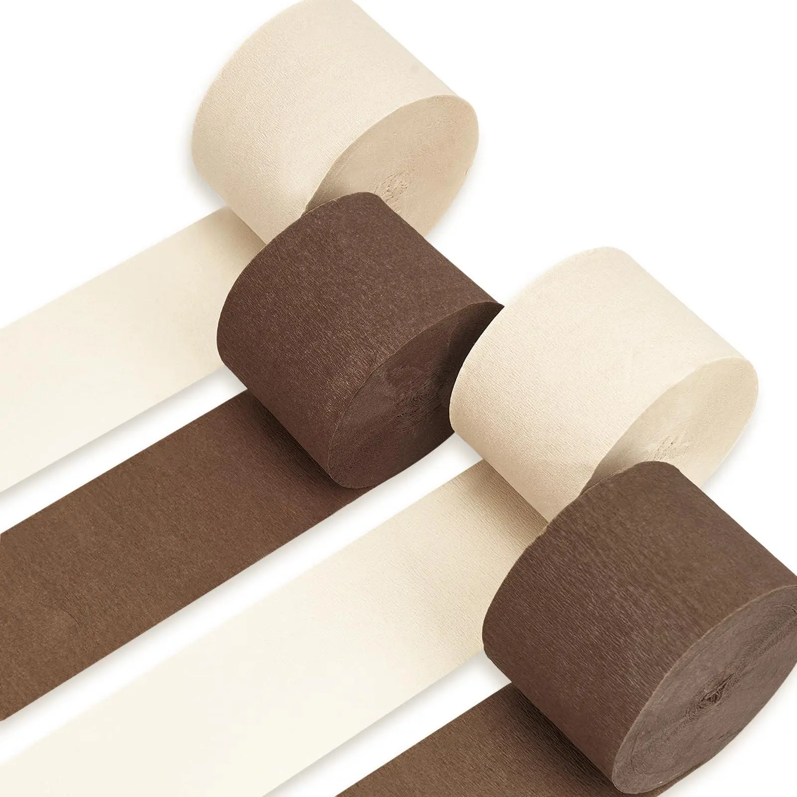 FSC Certified Brown Crepe Paper Streamers (Roll Format) - 4-Piece Pack, 328ft Total, 1.8 inch x 82 ft Each, Boho Neutral Sand White Decorative for Party Decorations, Bachelorette Decoration