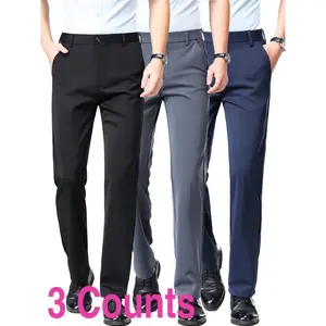 Classic men's stretched dress pants - breathable, light, solid color, pedluter and spandex mixed, suitable for professional and formal occasions, full season wear