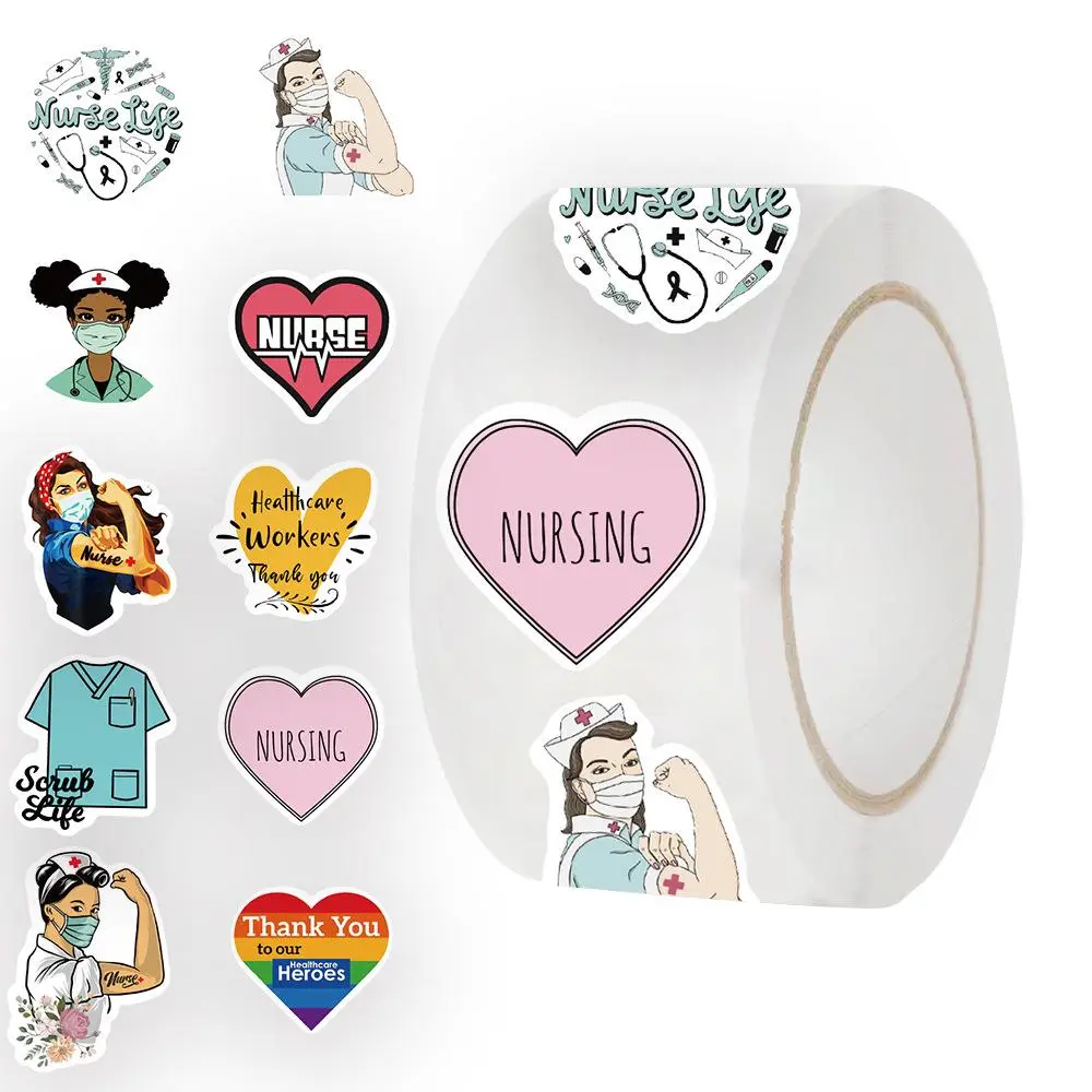 Nurse Themed Sticker, 500pcs/roll Funny Pun Nurse Sticker, Medical Themed Decals, Nursing Student Sticker, Nurse Accessories for Water Bottles Laptop Envelopes Phone, Decorative