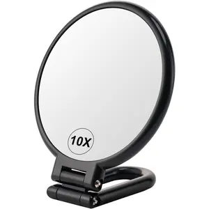 1X/10X Magnifying Handheld Mirror Double Sided, Foldable Travel Makeup Mirror, Adjustable Rotation Pedestal Hand/Hanging/Desk Vanity Mirror-Black
